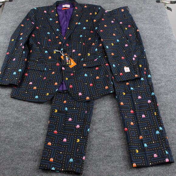 OppoSuits Pac Man Suit Mens US 44 EU 54 Black Maze Print Jacket Pants 2 Piece - Picture 2 of 16
